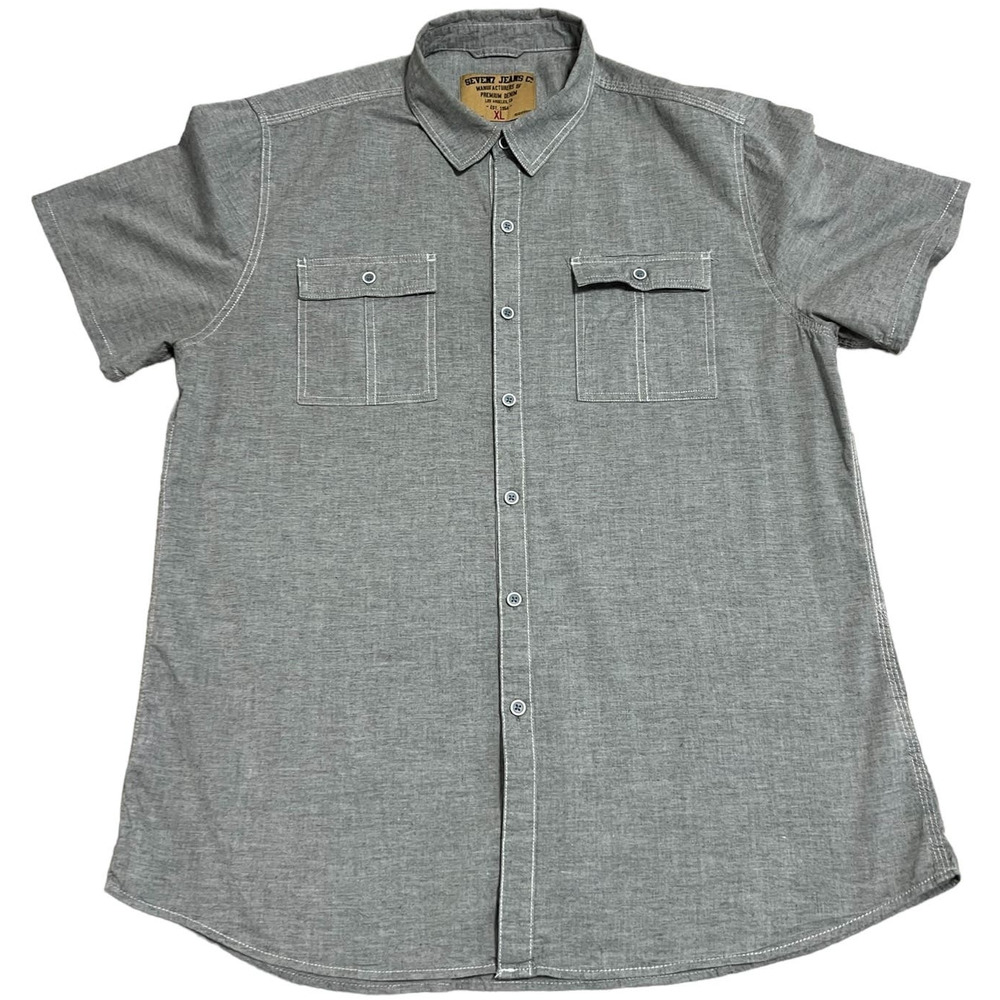 Seven7 Jeans Co. Gray Short Sleeve Western Wear Casual Button Down, Size XL